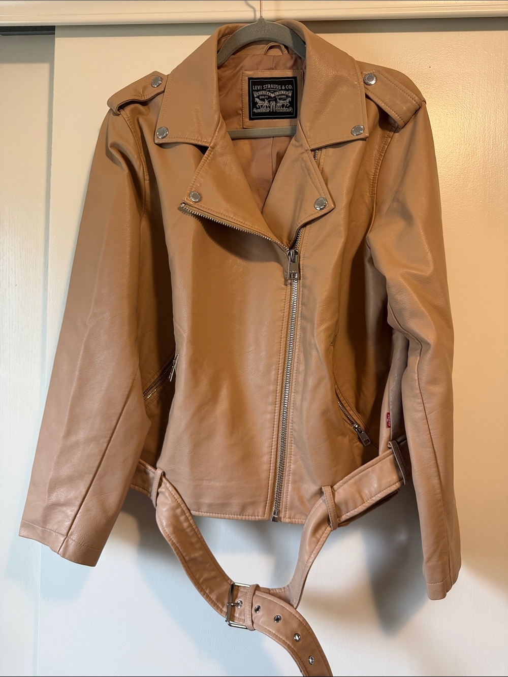 Levi's Camel Faux Leather Moto Jacket with Belt